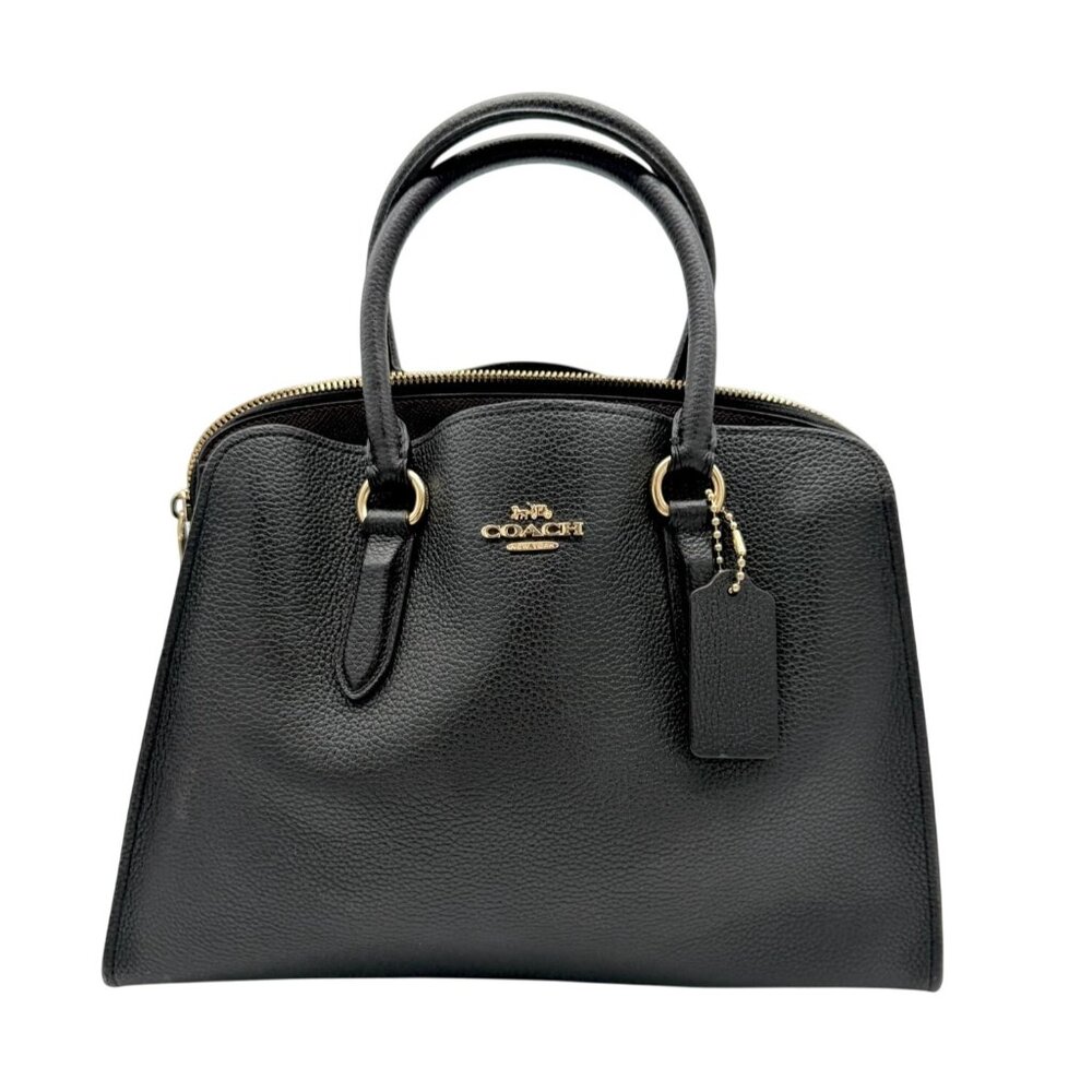 Coach Black Leather Dome Satchel with Gold Hardware